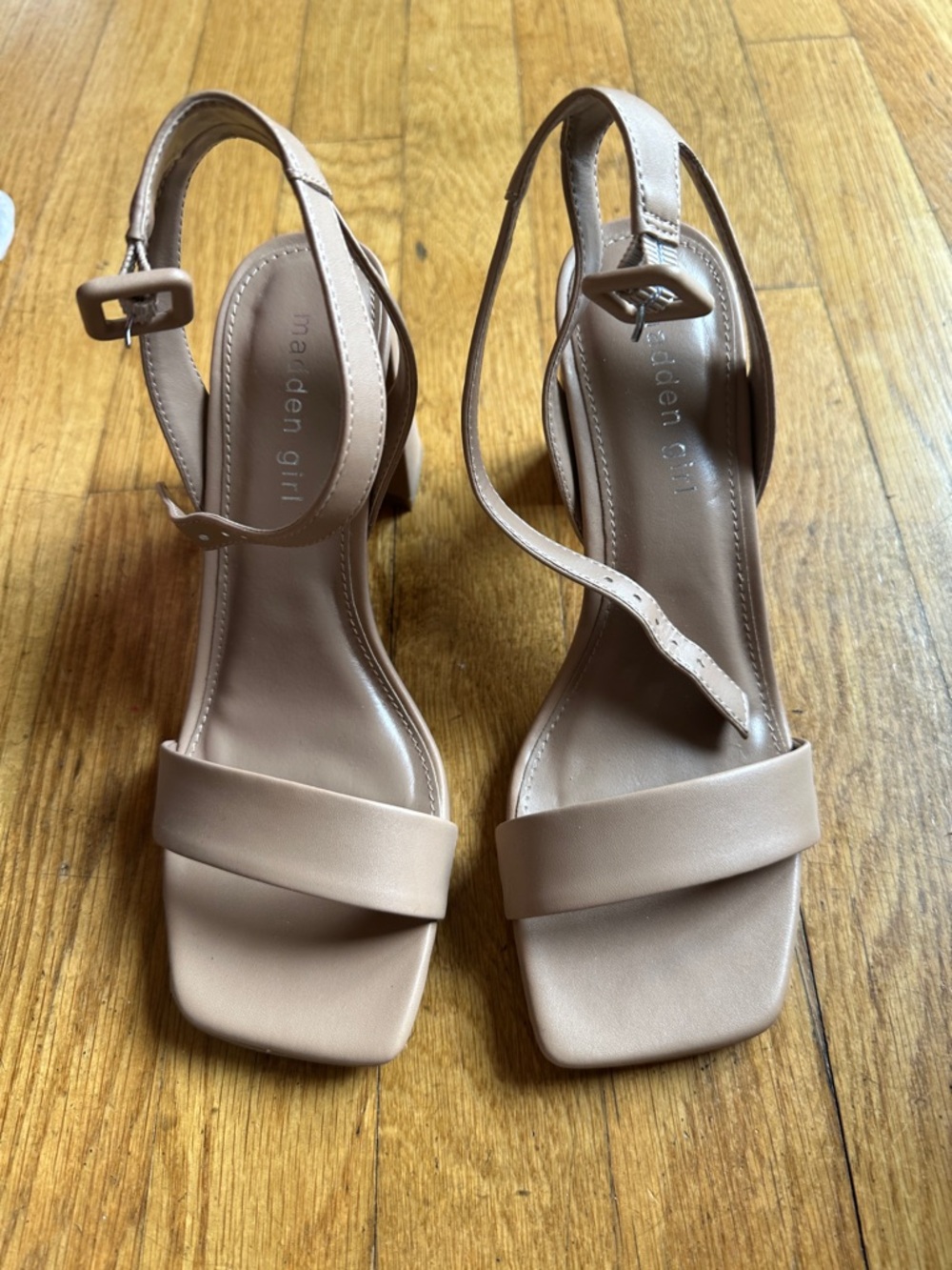 Madden Girl Blush Nude Square Toe Slingback Block Heels